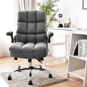 Big & Tall Executive Office Chair 400 LBS, Ergonomic High Back Swivel Computer Desk Chair with Flip-Up Armrests & Thick Padding Linen Fabric