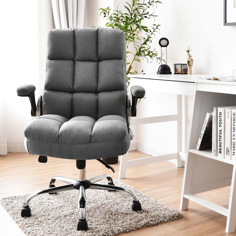 Big & Tall Executive Office Chair 400 LBS, Ergonomic High Back Swivel Computer Desk Chair with Flip-Up Armrests & Thick Padding Linen Fabric