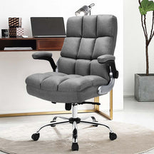 Big & Tall Executive Office Chair 400 LBS, Ergonomic High Back Swivel Computer Desk Chair with Flip-Up Armrests & Thick Padding Linen Fabric