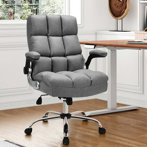 Big & Tall Executive Office Chair 400 LBS, Ergonomic High Back Swivel Computer Desk Chair with Flip-Up Armrests & Thick Padding Linen Fabric