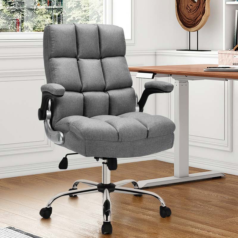 Big & Tall Executive Office Chair 400 LBS, Ergonomic High Back Swivel Computer Desk Chair with Flip-Up Armrests & Thick Padding Linen Fabric