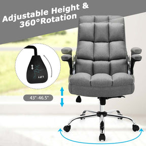 Big & Tall Executive Office Chair 400 LBS, Ergonomic High Back Swivel Computer Desk Chair with Flip-Up Armrests & Thick Padding Linen Fabric