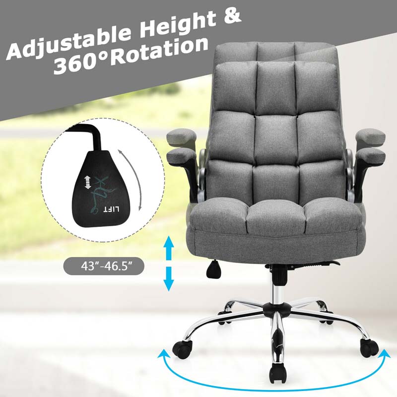 Big & Tall Executive Office Chair 400 LBS, Ergonomic High Back Swivel Computer Desk Chair with Flip-Up Armrests & Thick Padding Linen Fabric