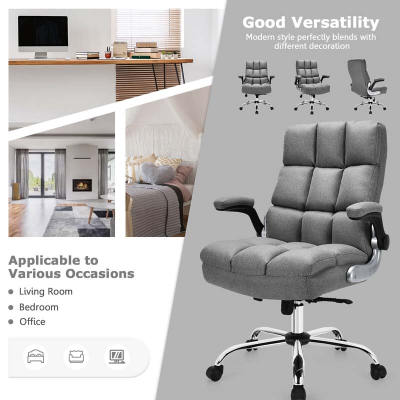 Big & Tall Executive Office Chair 400 LBS, Ergonomic High Back Swivel Computer Desk Chair with Flip-Up Armrests & Thick Padding Linen Fabric