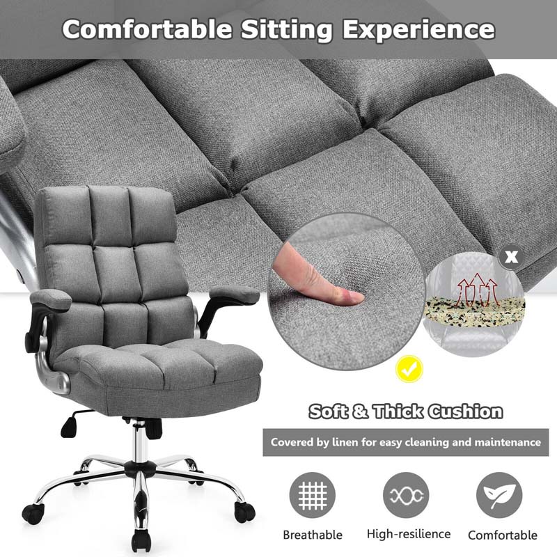 Big & Tall Executive Office Chair 400 LBS, Ergonomic High Back Swivel Computer Desk Chair with Flip-Up Armrests & Thick Padding Linen Fabric