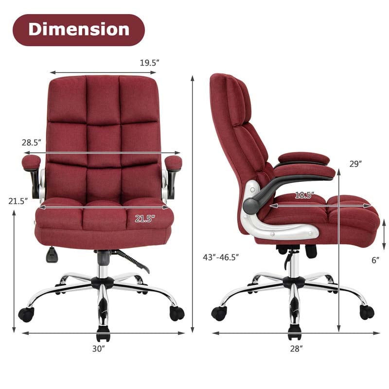 Big & Tall Executive Office Chair 400 LBS, Ergonomic High Back Swivel Computer Desk Chair with Flip-Up Armrests & Thick Padding Linen Fabric