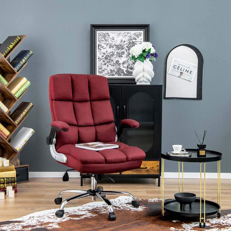 Big & Tall Executive Office Chair 400 LBS, Ergonomic High Back Swivel Computer Desk Chair with Flip-Up Armrests & Thick Padding Linen Fabric