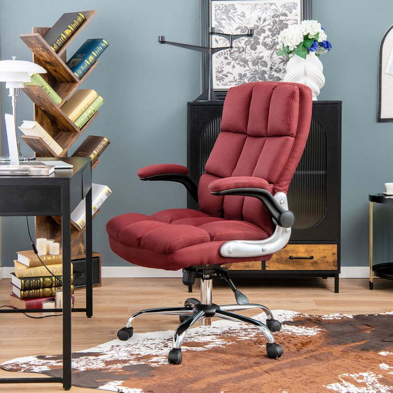 Big & Tall Executive Office Chair 400 LBS, Ergonomic High Back Swivel Computer Desk Chair with Flip-Up Armrests & Thick Padding Linen Fabric