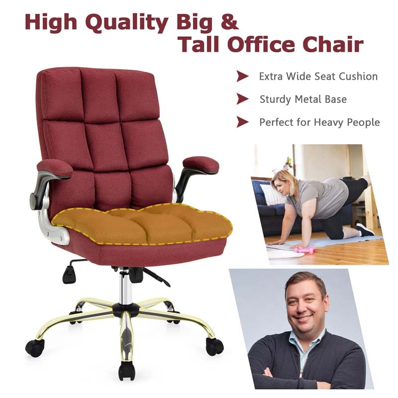 Big & Tall Executive Office Chair 400 LBS, Ergonomic High Back Swivel Computer Desk Chair with Flip-Up Armrests & Thick Padding Linen Fabric