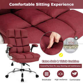 Big & Tall Executive Office Chair 400 LBS, Ergonomic High Back Swivel Computer Desk Chair with Flip-Up Armrests & Thick Padding Linen Fabric