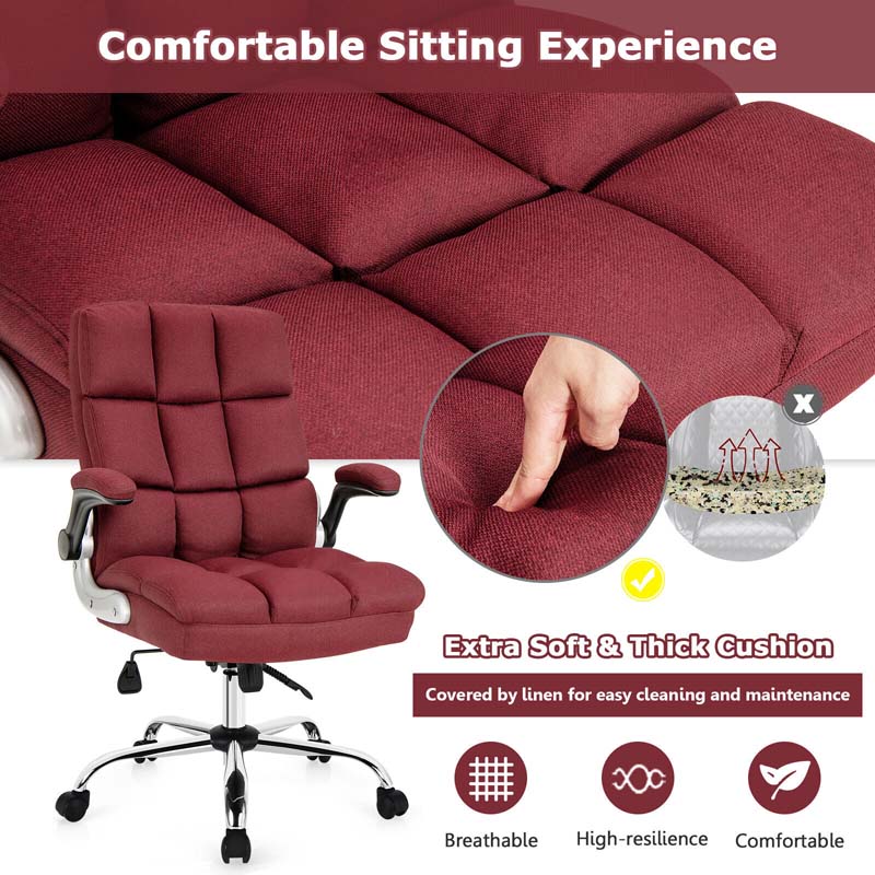 Big & Tall Executive Office Chair 400 LBS, Ergonomic High Back Swivel Computer Desk Chair with Flip-Up Armrests & Thick Padding Linen Fabric