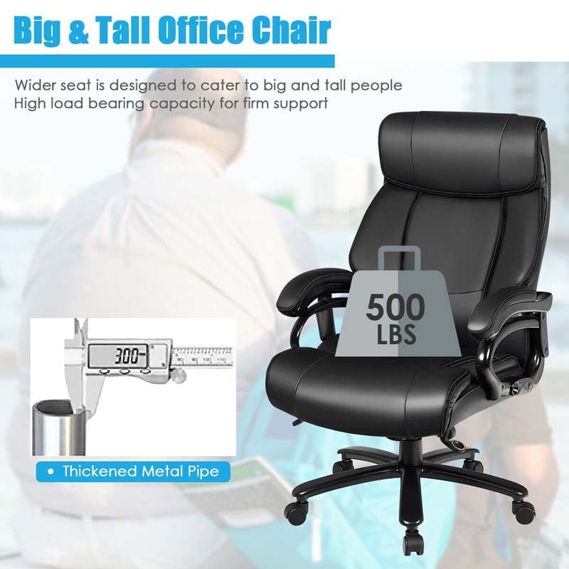 500 LBS Big & Tall Massage Office Chair, Ergonomic High Back PU Leather Executive Chair with 6 Vibration Points & Remote, Swivel Computer Desk Chair