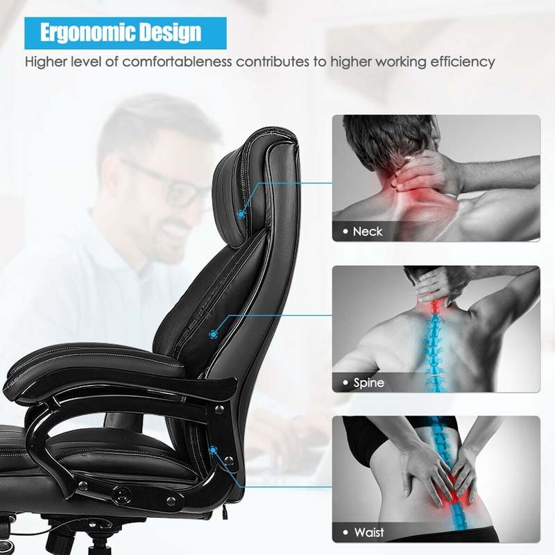 500 LBS Big & Tall Massage Office Chair, Ergonomic High Back PU Leather Executive Chair with 6 Vibration Points & Remote, Swivel Computer Desk Chair
