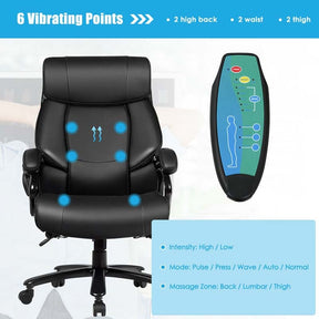 500 LBS Big & Tall Massage Office Chair, Ergonomic High Back PU Leather Executive Chair with 6 Vibration Points & Remote, Swivel Computer Desk Chair