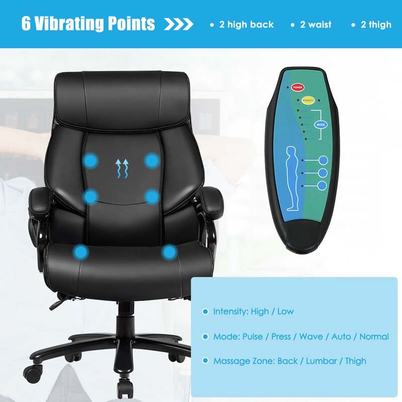 500 LBS Big & Tall Massage Office Chair, Ergonomic High Back PU Leather Executive Chair with 6 Vibration Points & Remote, Swivel Computer Desk Chair