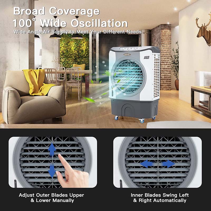 3450 CFM Portable Industrial Evaporative Cooler 4-in-1 Air Cooling Fan Humidifier Purifer with 45L Water Tank