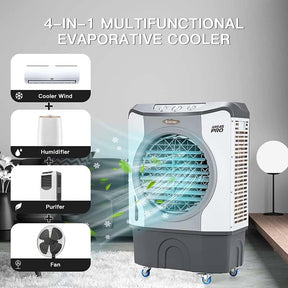 3450 CFM Portable Industrial Evaporative Cooler 4-in-1 Air Cooling Fan Humidifier Purifer with 45L Water Tank