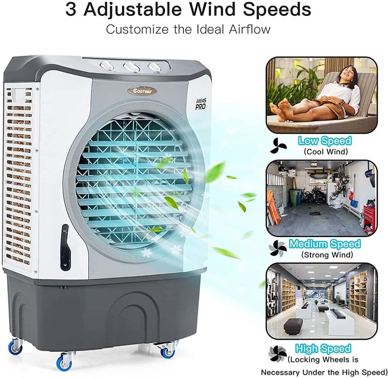 3450 CFM Portable Industrial Evaporative Cooler 4-in-1 Air Cooling Fan Humidifier Purifer with 45L Water Tank