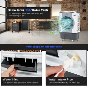 3450 CFM Portable Industrial Evaporative Cooler 4-in-1 Air Cooling Fan Humidifier Purifer with 45L Water Tank