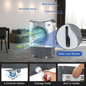 3450 CFM Portable Industrial Evaporative Cooler 4-in-1 Air Cooling Fan Humidifier Purifer with 45L Water Tank