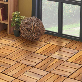 27PCS 12"x12" Acacia Wood Interlocking Deck Tiles, 27 Sq.Ft Waterproof Flooring Patio Pavers for Indoor Outdoor, Tool-Free Assembly