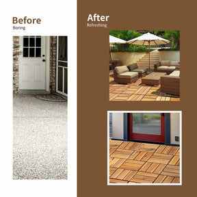 27PCS 12"x12" Acacia Wood Interlocking Deck Tiles, 27 Sq.Ft Waterproof Flooring Patio Pavers for Indoor Outdoor, Tool-Free Assembly