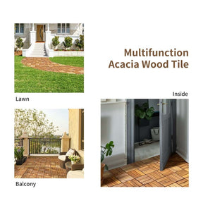 27PCS 12"x12" Acacia Wood Interlocking Deck Tiles, 27 Sq.Ft Waterproof Flooring Patio Pavers for Indoor Outdoor, Tool-Free Assembly