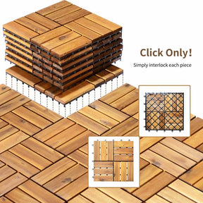 27PCS 12"x12" Acacia Wood Interlocking Deck Tiles, 27 Sq.Ft Waterproof Flooring Patio Pavers for Indoor Outdoor, Tool-Free Assembly