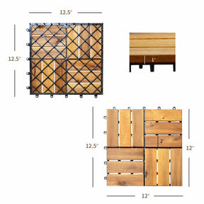 27PCS 12"x12" Acacia Wood Interlocking Deck Tiles, 27 Sq.Ft Waterproof Flooring Patio Pavers for Indoor Outdoor, Tool-Free Assembly