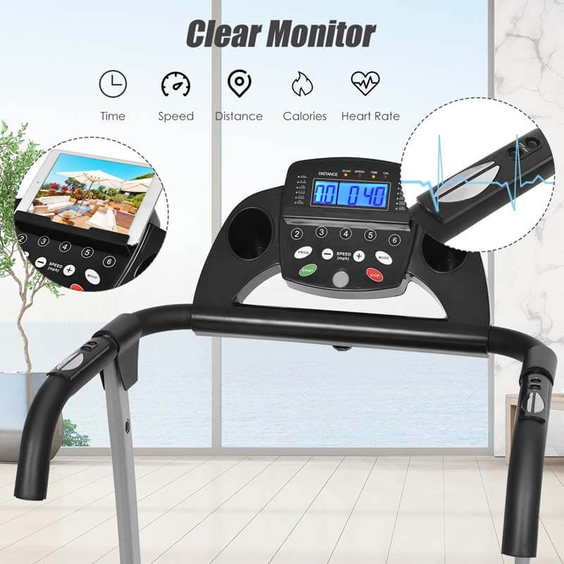 800W Electric Folding Treadmill with 12 Preset Programs, LCD Monitor & Built-in Wheels, Portable Compact Motorized Running Machine for Home Gym