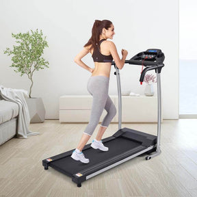 800W Electric Folding Treadmill with 12 Preset Programs, LCD Monitor & Built-in Wheels, Portable Compact Motorized Running Machine for Home Gym