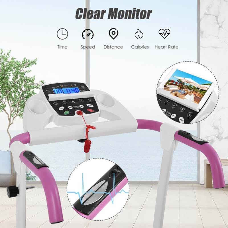 800W Electric Folding Treadmill with 12 Preset Programs, LCD Monitor & Built-in Wheels, Portable Compact Motorized Running Machine for Home Gym