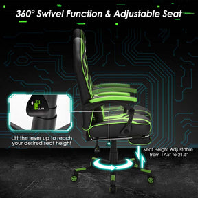 Massage Gaming Chair, Swivel Office Recliner, Adjustable Racing Computer Chair with Lumbar Support, Headrest & Retractable Footrest