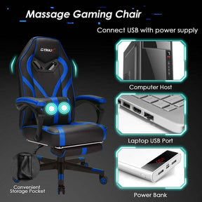 Massage Gaming Chair, Swivel Office Recliner, Adjustable Racing Computer Chair with Lumbar Support, Headrest & Retractable Footrest