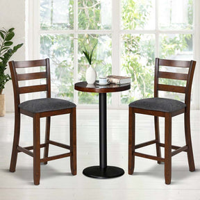 25.5" Linen Fabric Upholstered Bar Stools with Back, Solid Rubber Wood Bar Height Dining Chairs for Kitchen