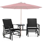 Outdoor Double Swing Glider Chair with Center Table & Umbrella Hole, 2-Person Rocking Chair & Bistro Table Set for Porch Backyard Poolside