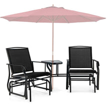 Outdoor Double Swing Glider Chair with Center Table & Umbrella Hole, 2-Person Rocking Chair & Bistro Table Set for Porch Backyard Poolside