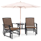 Outdoor Double Swing Glider Chair with Center Table & Umbrella Hole, 2-Person Rocking Chair & Bistro Table Set for Porch Backyard Poolside