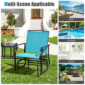 Outdoor Double Swing Glider Chair with Center Table & Umbrella Hole, 2-Person Rocking Chair & Bistro Table Set for Porch Backyard Poolside