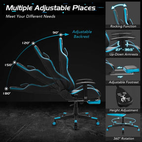 Computer Gaming Chair, Ergonomic High Back Massage Racing Chair, Swivel Office Chair with Footrest & Adjustable Armrests