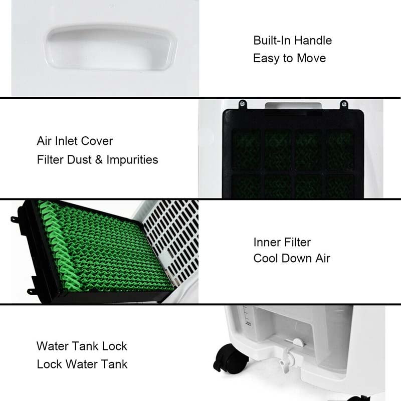 3-in-1 Evaporative Air Cooler Fan & Humidifier, Portable Cooling Fan with Remote Control, 7.5H Timer, 7L Water Tank & Ice Boxes for Home Office