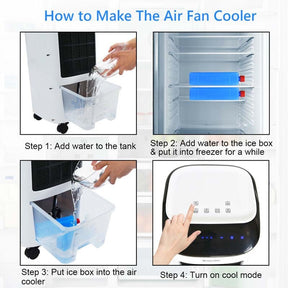 3-in-1 Evaporative Air Cooler Fan & Humidifier, Portable Cooling Fan with Remote Control, 7.5H Timer, 7L Water Tank & Ice Boxes for Home Office