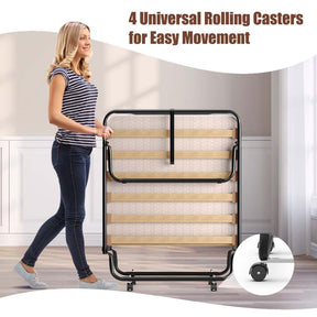 Rollaway Folding Bed with 4" Memory Foam Mattress Made in Italy, 75" x 31.5" Portable Foldable Guest Bed Cot for Adults, Sturdy Steel Frame on Wheels