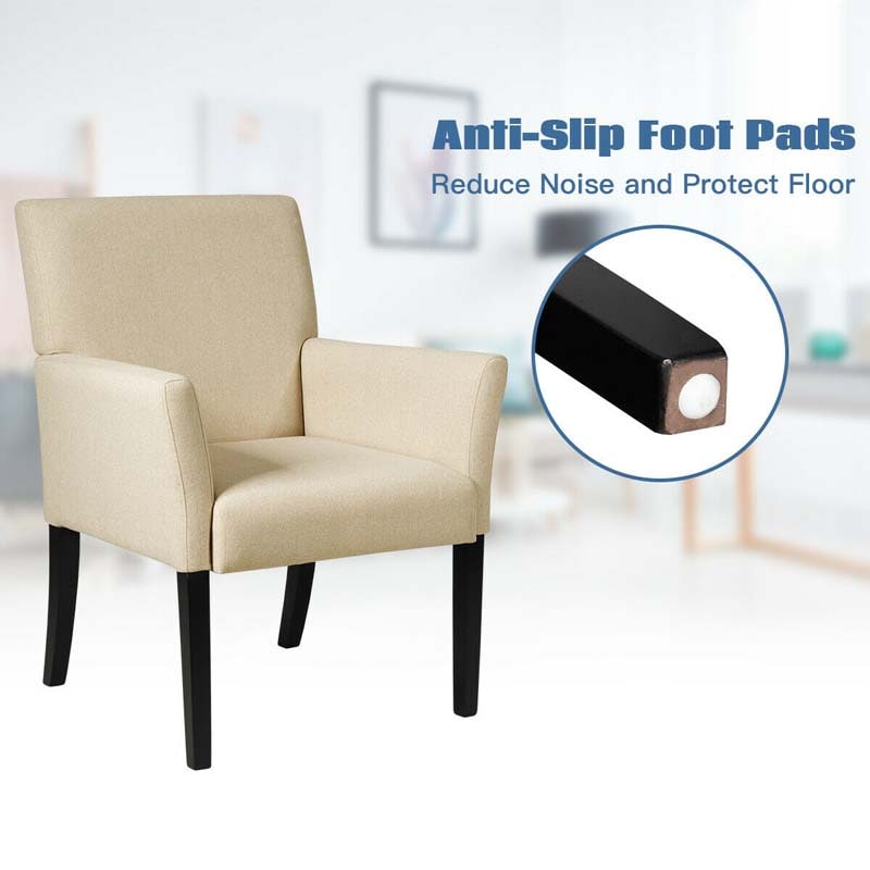 Fabric Upholstered Executive Guest Chair, Waiting Room Reception Chair with Padded Arms & Solid Rubber Wood Legs for Office Meeting Rooms