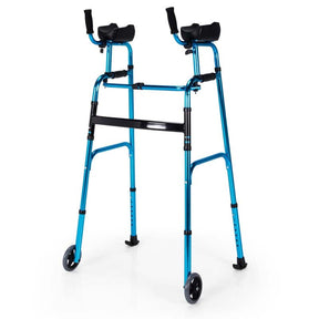 Foldable Standard Walker 440lbs Walking Mobility Aid with 5" Wheels & Removable Padded Armrests