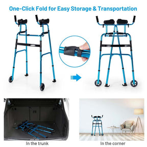 Foldable Standard Walker 440lbs Walking Mobility Aid with 5" Wheels & Removable Padded Armrests