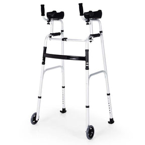 Foldable Standard Walker 440lbs Walking Mobility Aid with 5" Wheels & Removable Padded Armrests