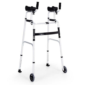 Foldable Standard Walker 440lbs Walking Mobility Aid with 5" Wheels & Removable Padded Armrests
