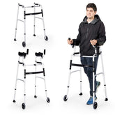 Foldable Standard Walker 440lbs Walking Mobility Aid with 5" Wheels & Removable Padded Armrests