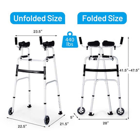 Foldable Standard Walker 440lbs Walking Mobility Aid with 5" Wheels & Removable Padded Armrests